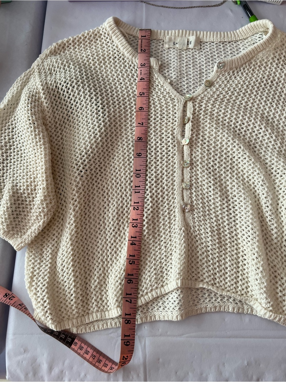 l*space Cream Cropped Knit Button-Front Top - Picture 3 of 3